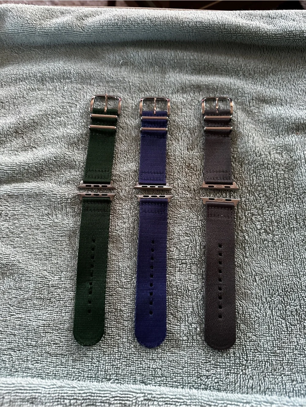 Shinola Men’s 24mm Nylon Apple Watch Strap(Lot of 3). Blue, Green, Grey.